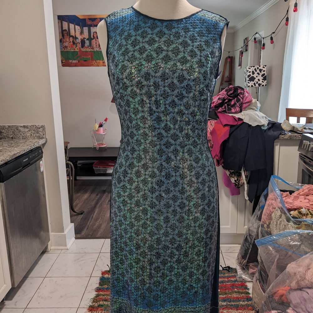 Rozae Nichols Blue Sheath Midi Dress for Cocktail